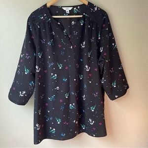 Croft & Barrow Black Floral Tunic Blouse Top Women's XXL